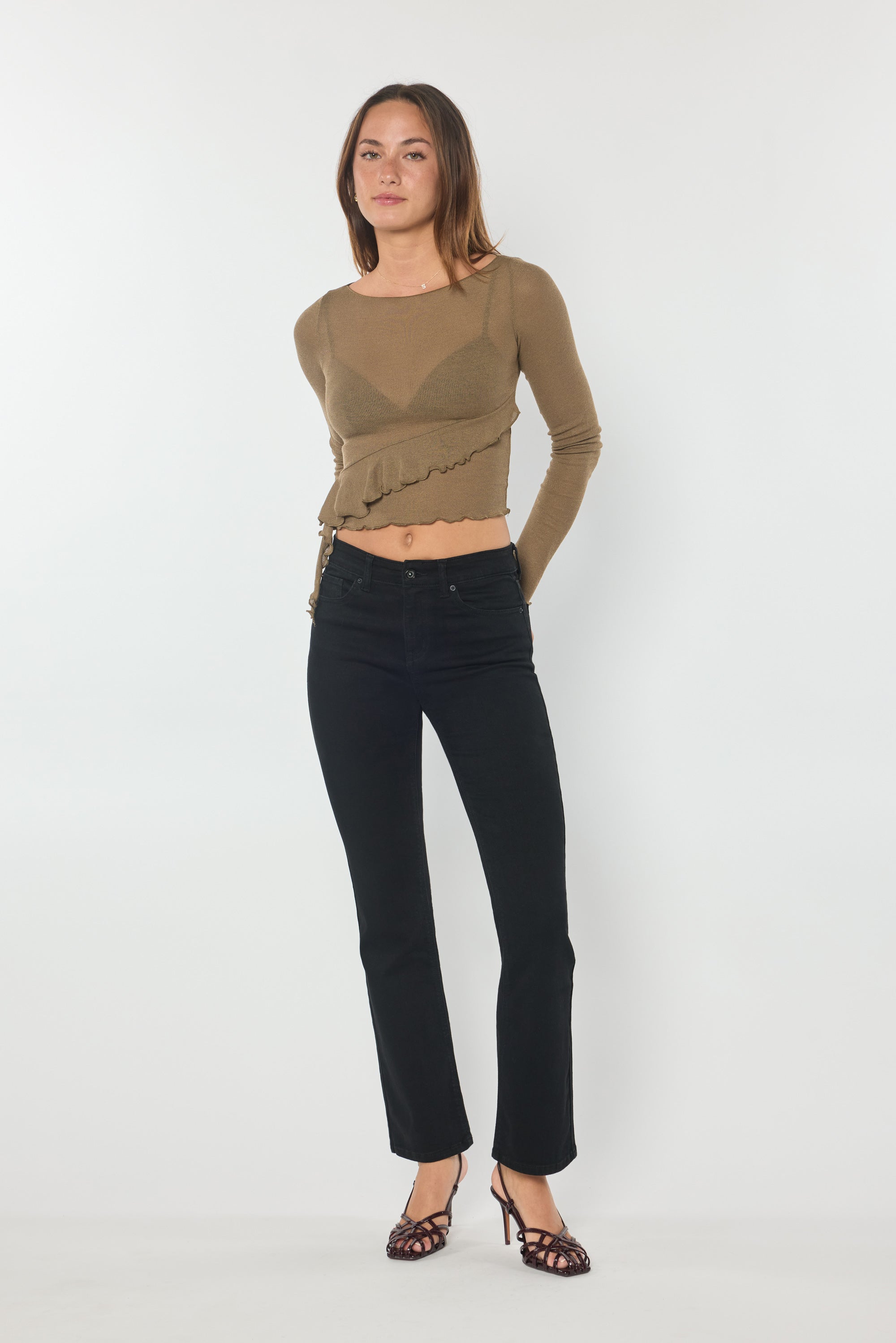 Black High Rise Slim Bootcut With Gentle Wash