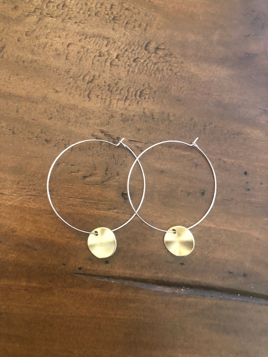 hammered circle dangle hoop earrings